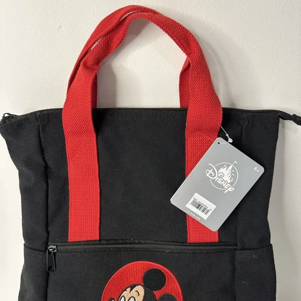 NWT Backpack Mickey Mouse￼￼Disney Parks New Black Canvas‎ Red Straps Very Cute